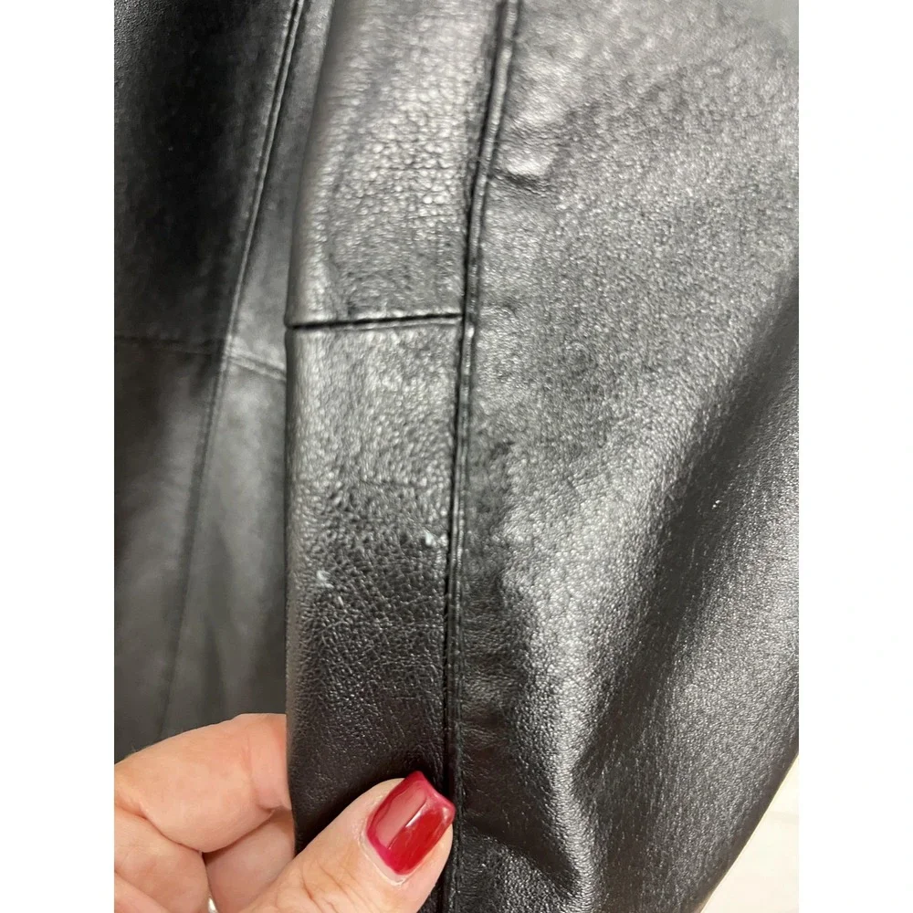 George Leather Jacket Womens S Black Button Front Blazer Mid Length Lined Y2K - Picture 3 of 11